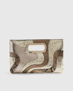 Gold Swirl Panel Metallic Clutch Bag