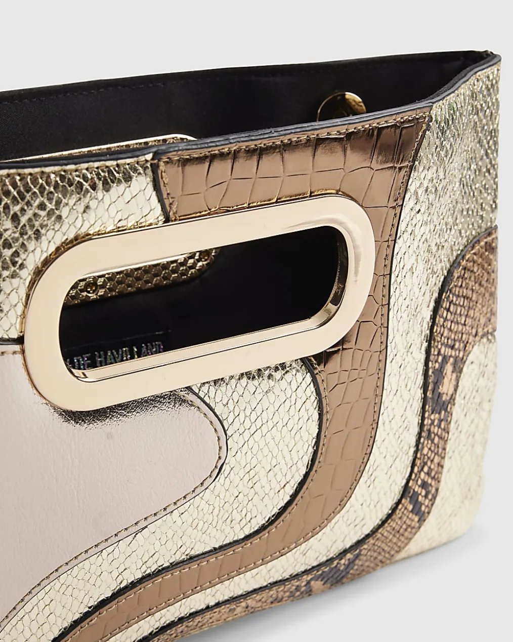 Gold Swirl Panel Metallic Clutch Bag