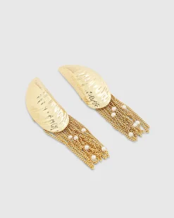 Gold Tassel Mussel Shell Earrings