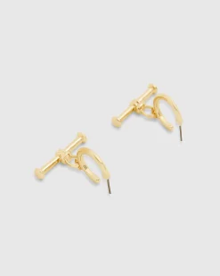 Gold T-bar Hoop Earrings