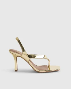 Gold Toe Thong High Shine Heeled Sandals