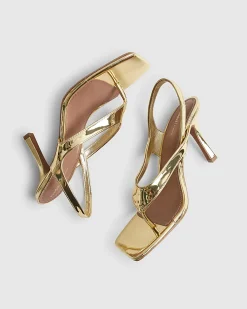 Gold Toe Thong High Shine Heeled Sandals