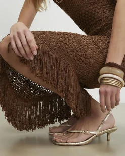 Gold Toe Thong Low Heeled Sandals