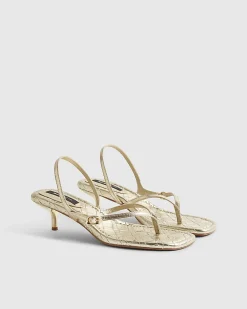 Gold Toe Thong Low Heeled Sandals