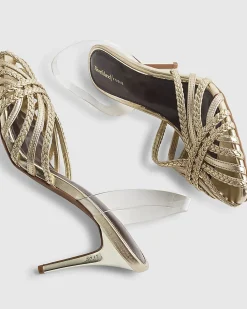 Gold Weave Caged Heeled Sandals