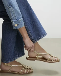 Gold Wide Fit Caged Flat Sandals