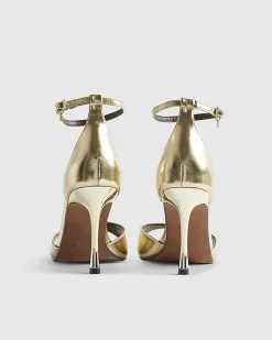 Gold Wide Fit Closed Back Heeled Sandals