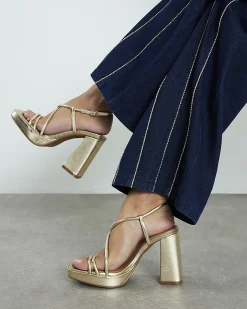 Gold Wide Fit Platform Heeled Sandals