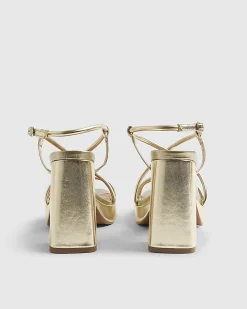 Gold Wide Fit Platform Heeled Sandals