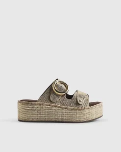 Gold Wide Fit Ring Buckle Wedge Sandals