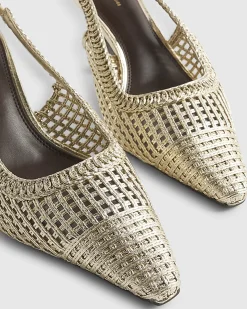 Gold Wide Fit Weave Slingback Court Heels
