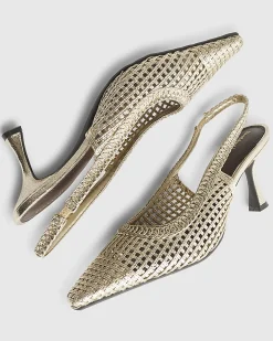 Gold Wide Fit Weave Slingback Court Heels