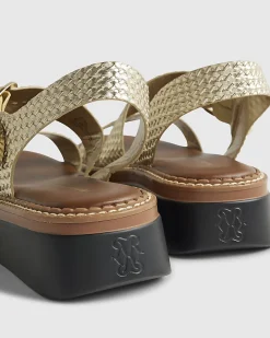 Gold Wide Fit Woven Flatform Sandals