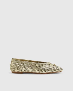 Gold Woven Flat Ballet Pumps