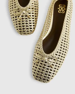 Gold Woven Flat Ballet Pumps