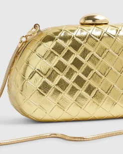 Gold Woven Hard Shell Clutch Bag