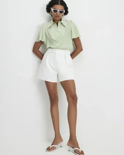 Green Angel Sleeve Scallop Blouse