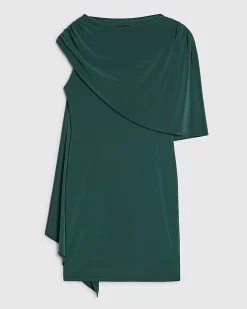 Green Asymmetric Drape Cape Dress
