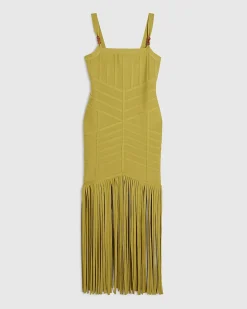 Green Bandage Knit Fringe Dress