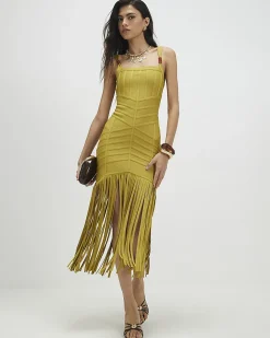 Green Bandage Knit Fringe Dress