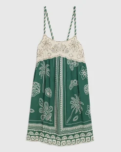 Green Beaded Mini Tie Back Beach Dress