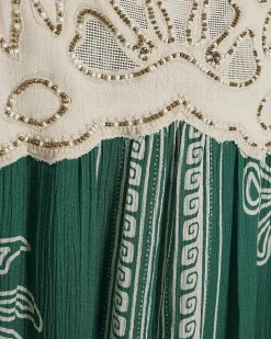 Green Beaded Mini Tie Back Beach Dress