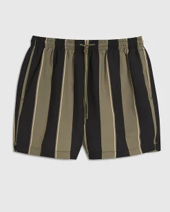 Green Black Stripe Swim Shorts