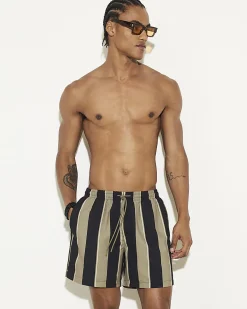 Green Black Stripe Swim Shorts