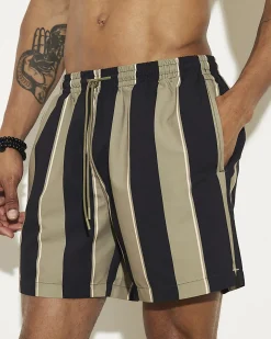 Green Black Stripe Swim Shorts