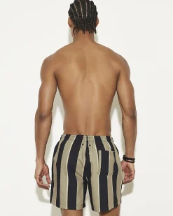 Green Black Stripe Swim Shorts