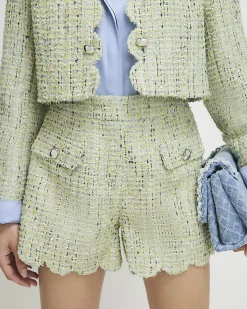 Green Boucle Scallop Shorts