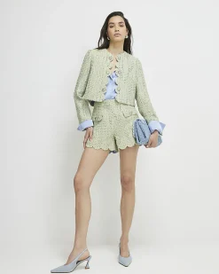 Green Boucle Scallop Shorts