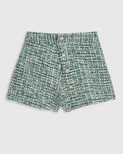 Green Boucle Wrap Over Shorts