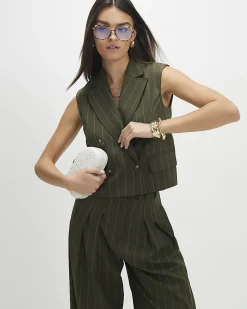 Green Boxy Pinstripe Waistcoat