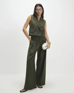 Green Boxy Pinstripe Waistcoat
