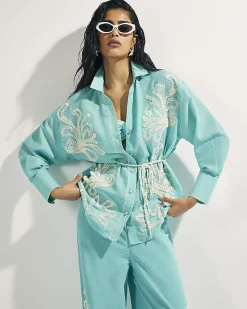 Green Broderie Long Sleeve Shirt