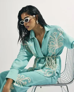 Green Broderie Long Sleeve Shirt