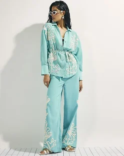 Green Broderie Long Sleeve Shirt