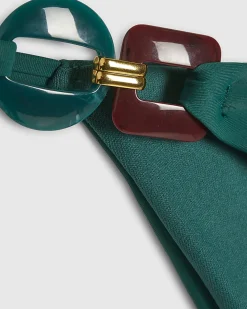 Green Buckle Trim Padded Triangle Bikini Top