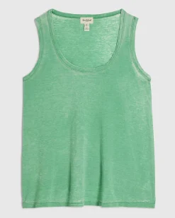 Green Cotton Blend Burnout Tank Top