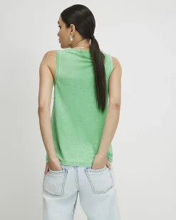 Green Cotton Blend Burnout Tank Top