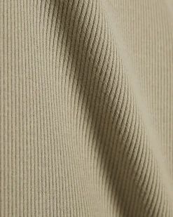 Green Cotton Blend Fitted Ribbed Top