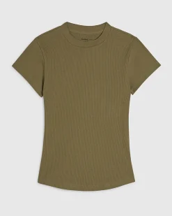 Green Cotton Blend Fitted Rib T-Shirt