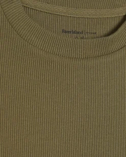 Green Cotton Blend Fitted Rib T-Shirt