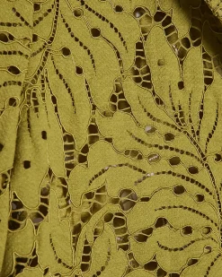 Green Cotton Blend Short Sleeve Lace Shirt