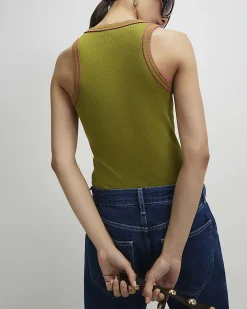 Green Cotton Blend Whipstitch Tank Top