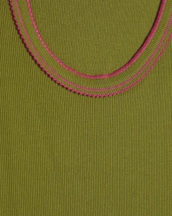 Green Cotton Blend Whipstitch Tank Top