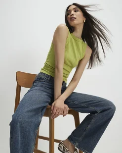 Green Cotton Blend Wide Ribbed Tank Top