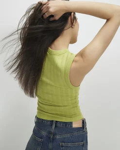 Green Cotton Blend Wide Ribbed Tank Top