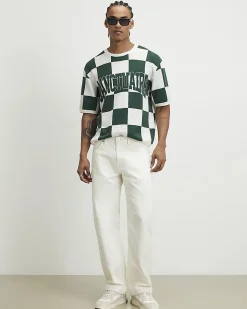 Green Cotton Checkerboard Sanctuaire T-Shirt